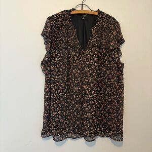 Haver London Woman’s 2X Y neck Sheer Black Micro Floral Blouse Plus Size